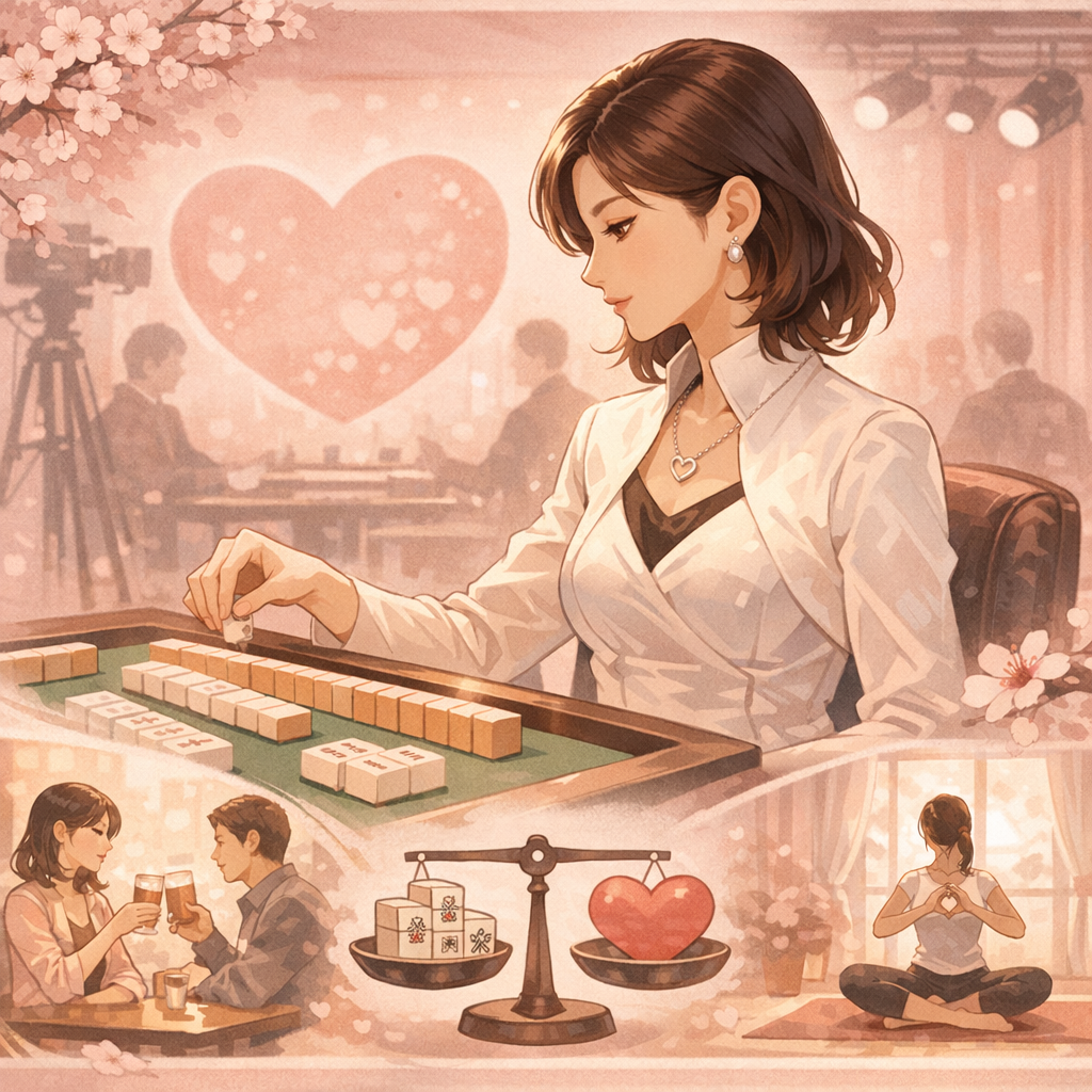 女流プロ雀士の既婚ライフスタイルを表すイラスト