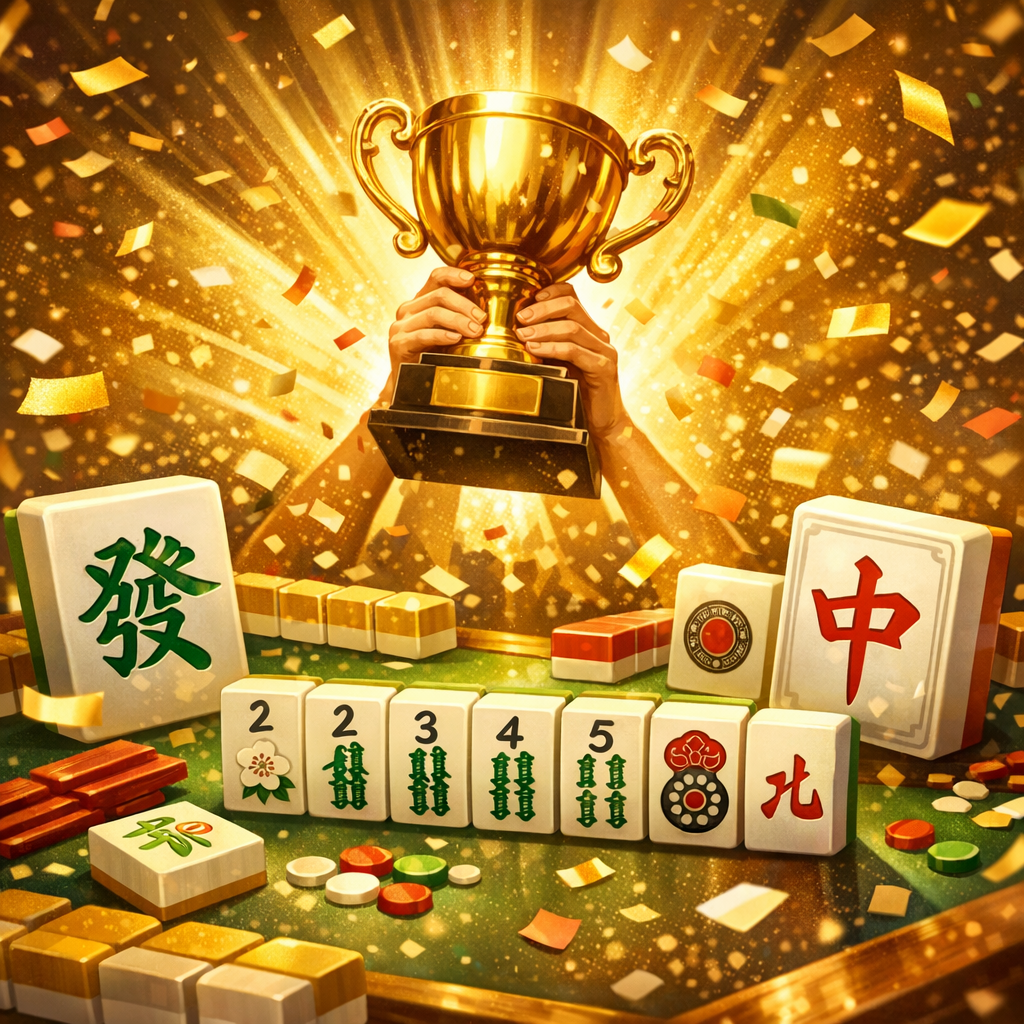 麻雀タイトル獲得の瞬間を表す勝利のイラスト