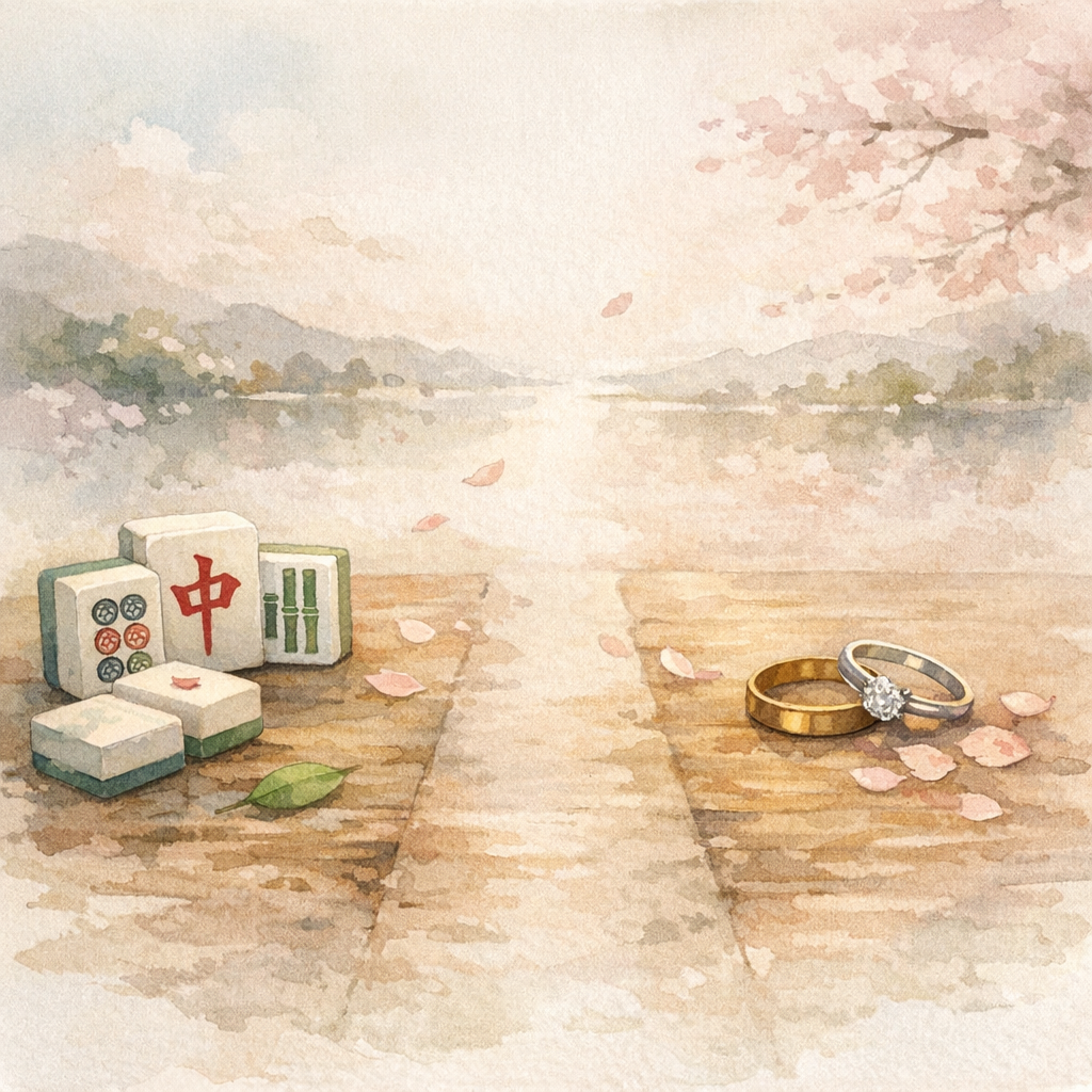 麻雀牌と指輪のイラスト