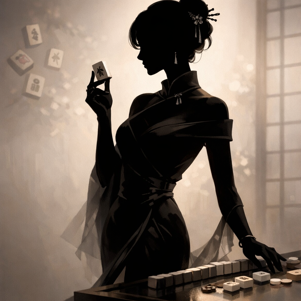スタイリッシュな女流雀士のシルエットイラスト