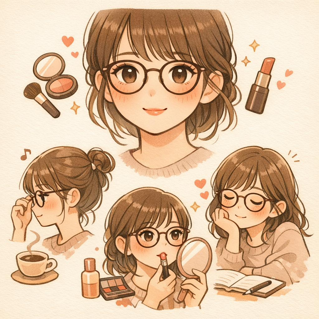 メガネとナチュラルメイクのイメージイラスト