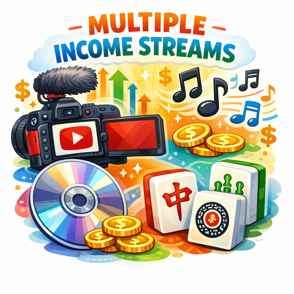 YouTube・音楽・グラビアなど複数の収入源イラスト