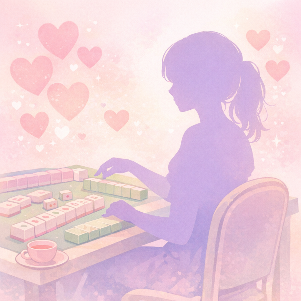 女性シルエットと麻雀卓とハート