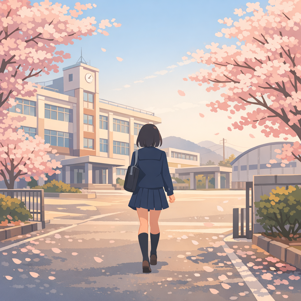 三重県四日市の商業高校時代をイメージしたイラスト