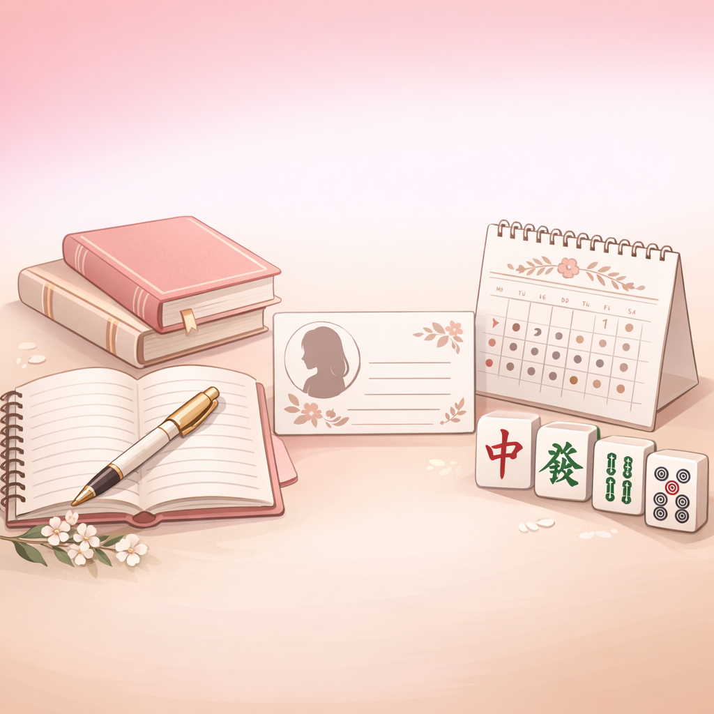 プロフィール手帳と麻雀牌のイラスト