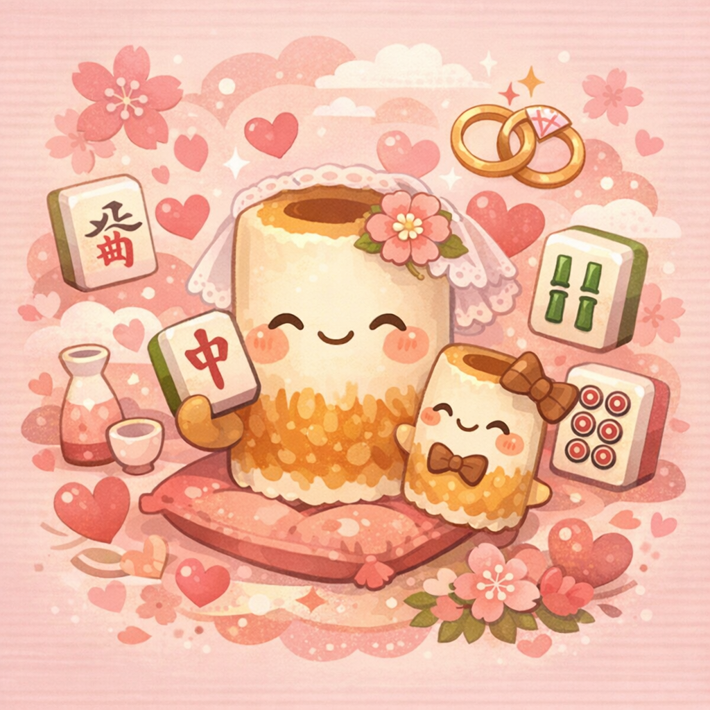 ちくわと麻雀牌とハートのイメージイラスト