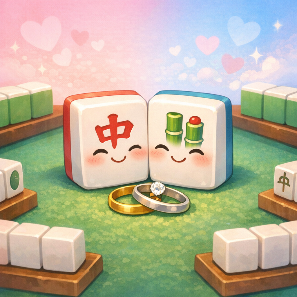 麻雀牌と結婚指輪をモチーフにしたイラスト