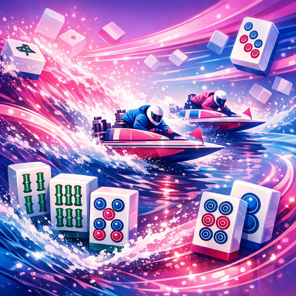 麻雀牌とボートレースをモチーフにした抽象イラスト