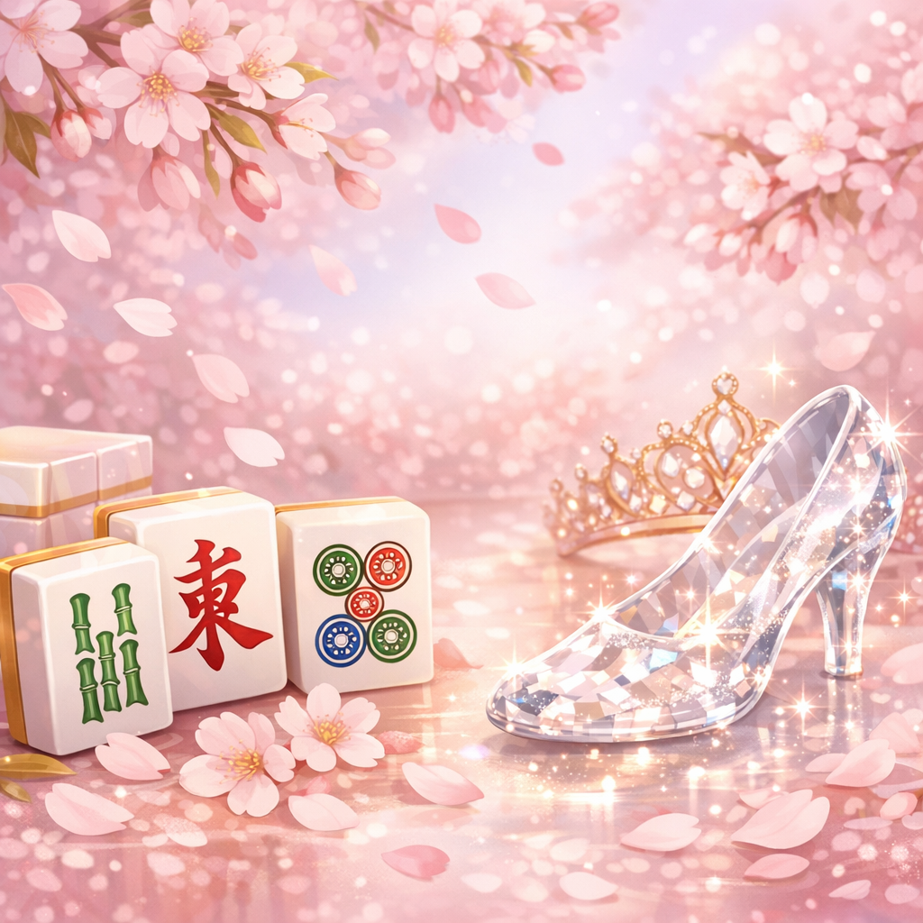 麻雀とシンデレラと桜モチーフのイラスト