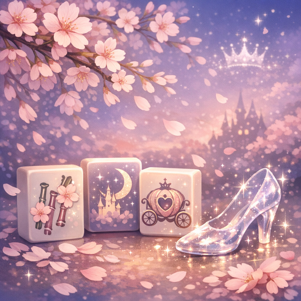 麻雀と桜、シンデレラをイメージしたイラスト