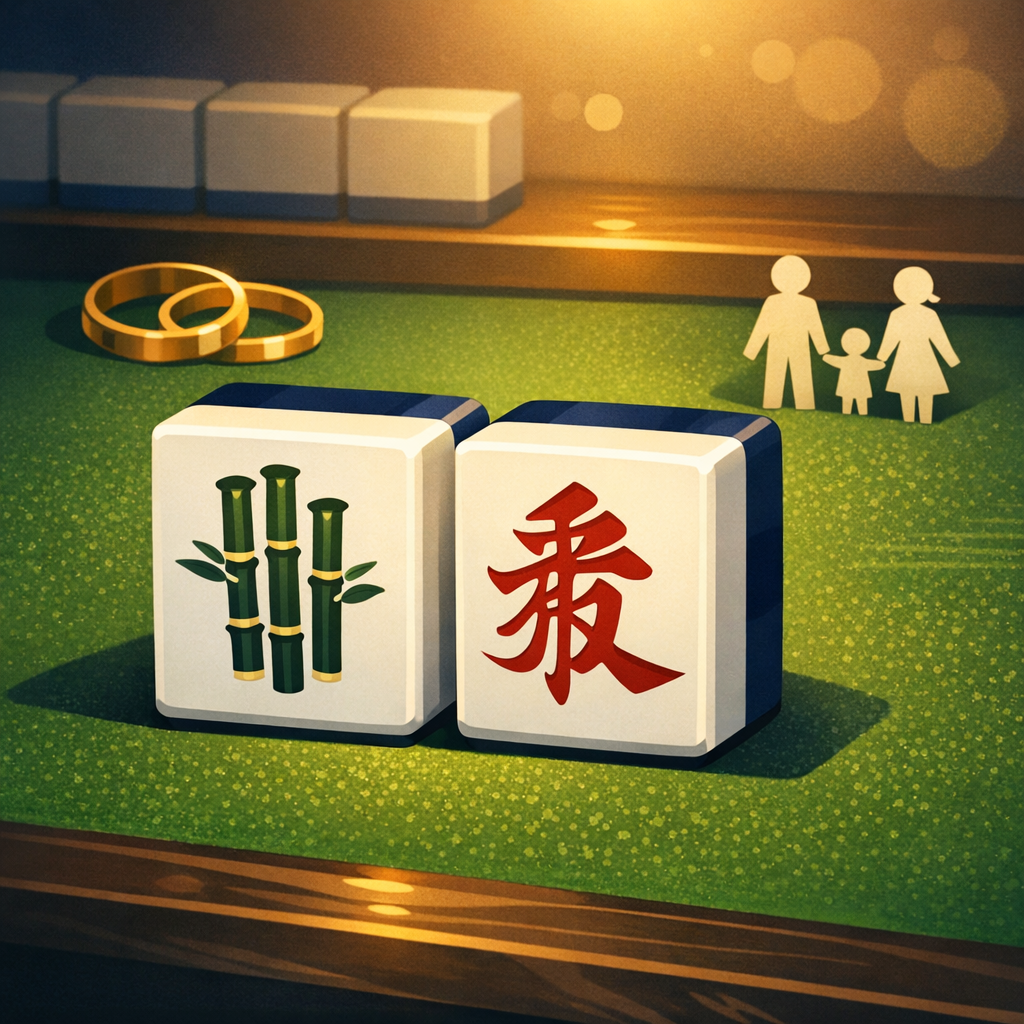 麻雀牌と結婚指輪をモチーフにしたイラスト
